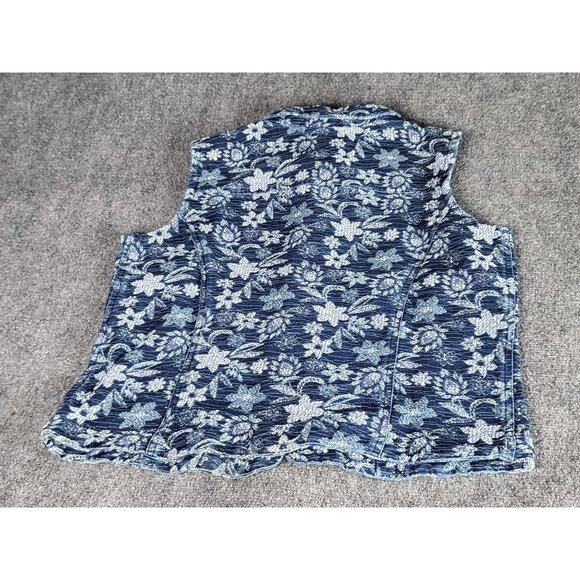 Vintage Cactus Flower Vest STRETCH DENIM Size M Jacquard FLORAL Embroidered - Picture 2 of 7